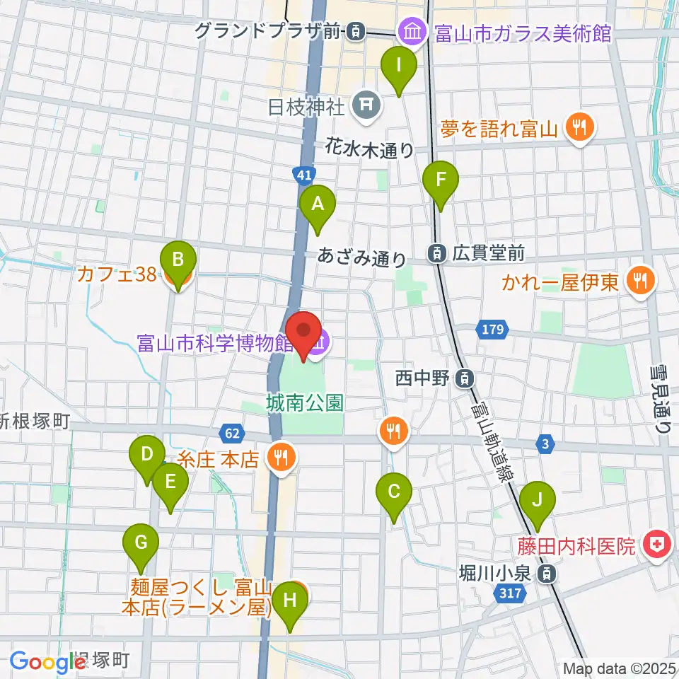 富山市科学博物館周辺のカフェ一覧地図