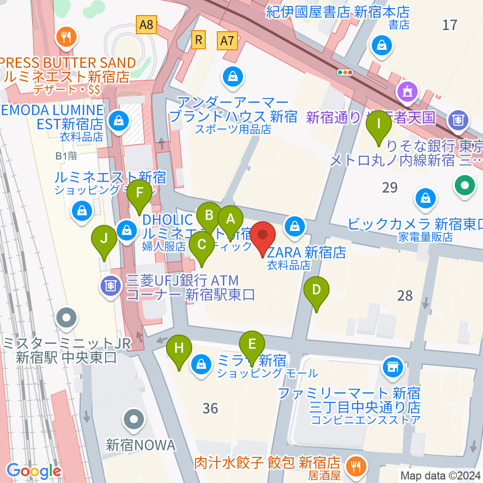 新宿武蔵野館周辺のカフェ一覧地図