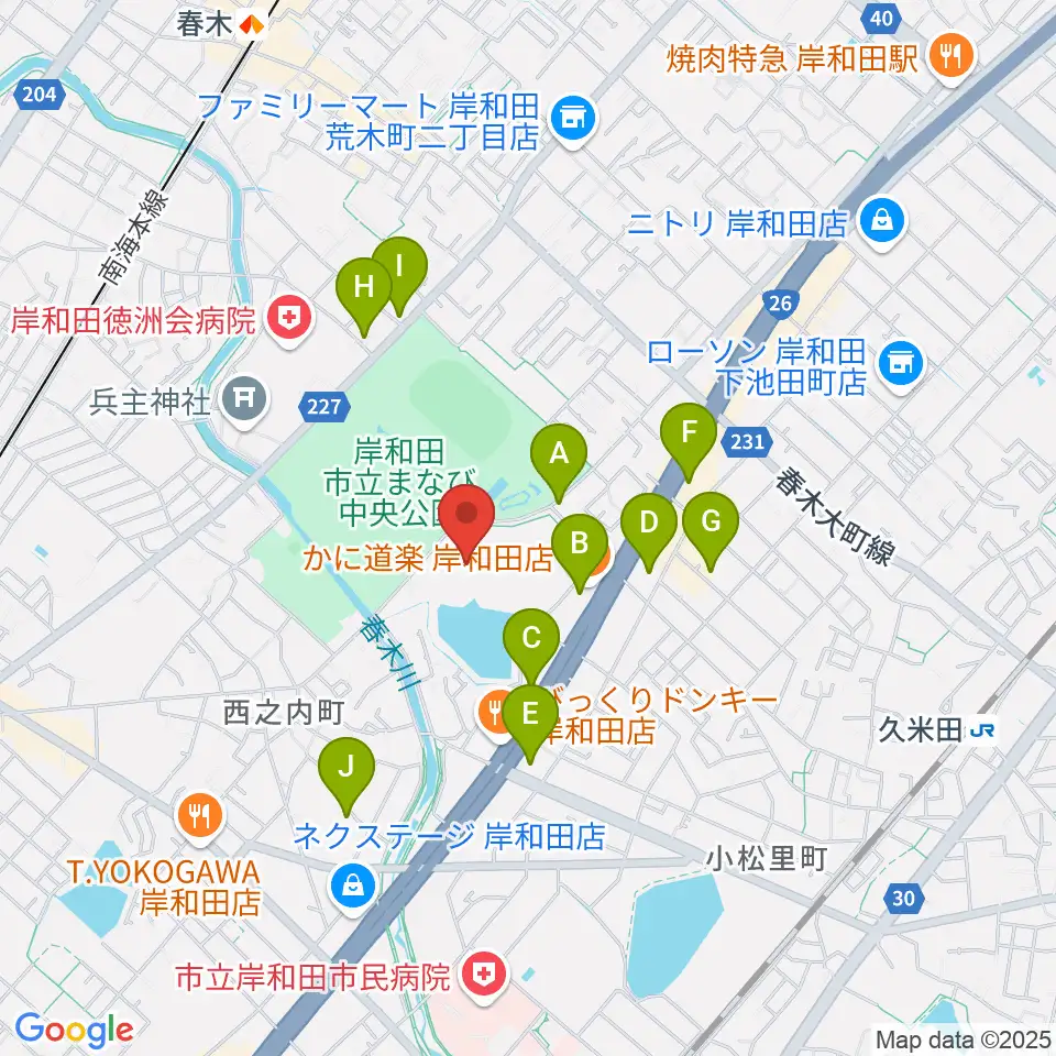 岸和田市総合体育館周辺のカフェ一覧地図