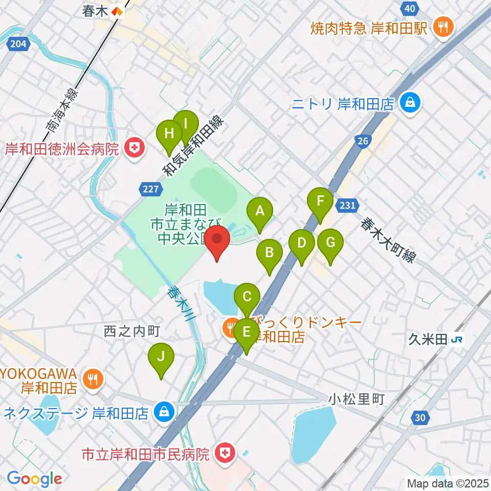 岸和田市総合体育館周辺のカフェ一覧地図
