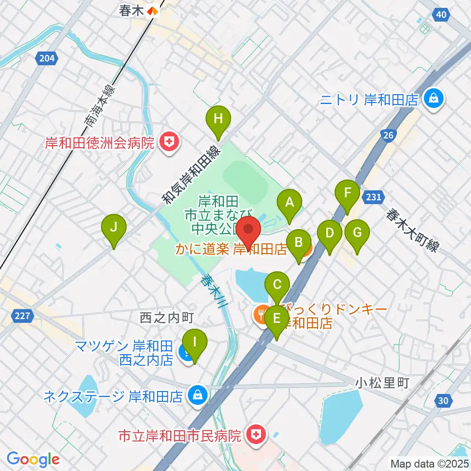 岸和田市総合体育館周辺のカフェ一覧地図
