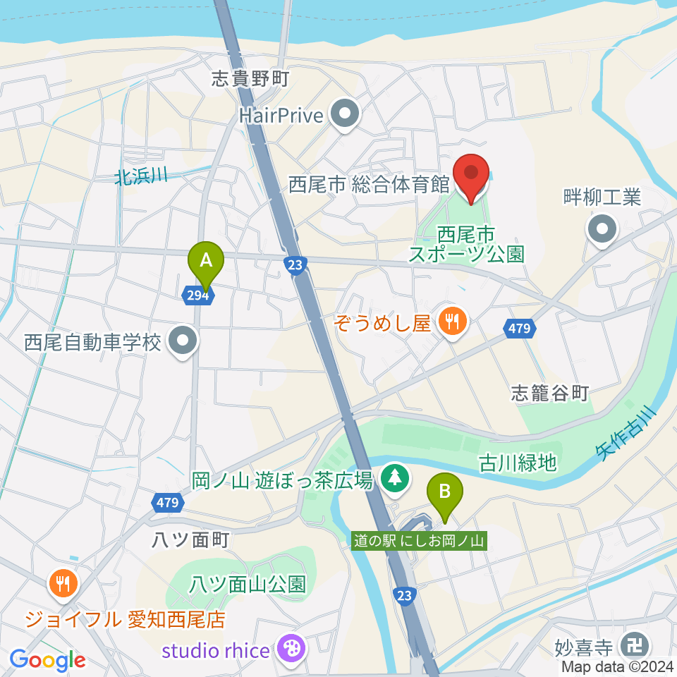 西尾市総合体育館周辺のカフェ一覧地図