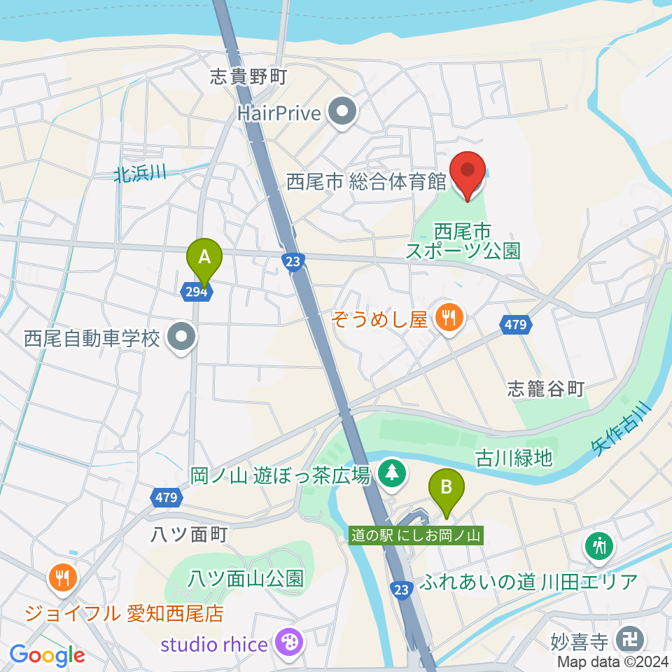 西尾市総合体育館周辺のカフェ一覧地図