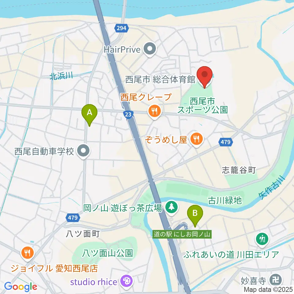 西尾市総合体育館周辺のカフェ一覧地図
