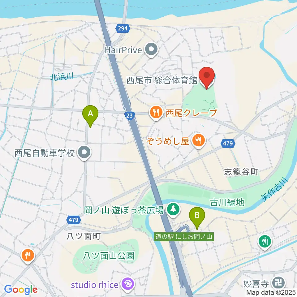 西尾市総合体育館周辺のカフェ一覧地図
