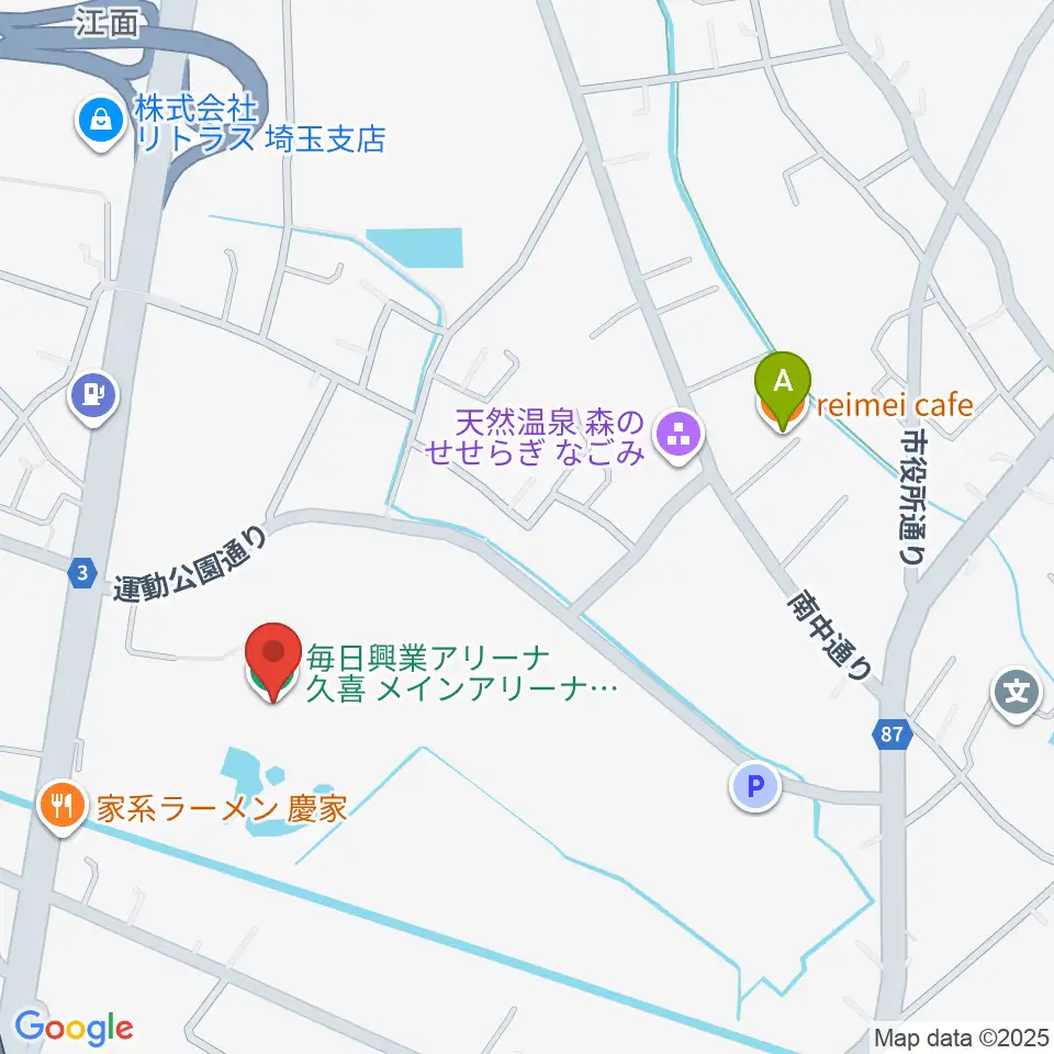 毎日興業アリーナ久喜周辺のカフェ一覧地図