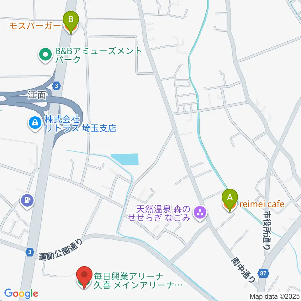 毎日興業アリーナ久喜周辺のカフェ一覧地図