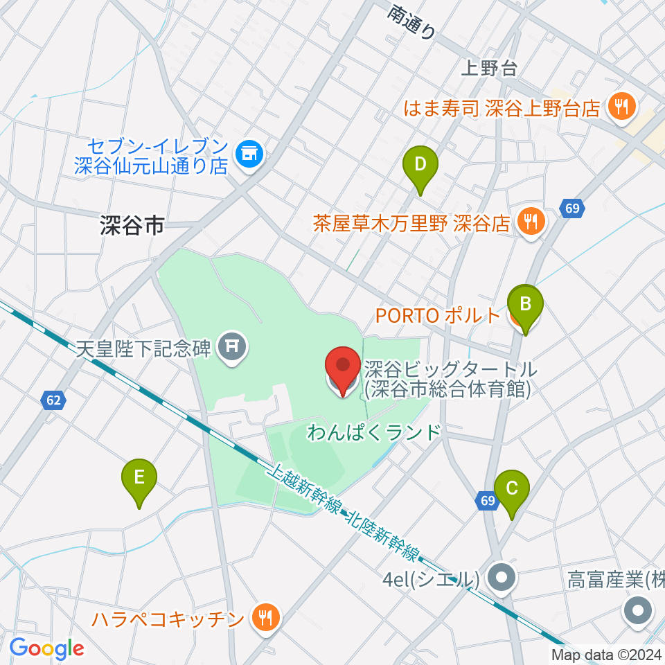 深谷ビッグタートル 深谷市総合体育館周辺のカフェ一覧地図