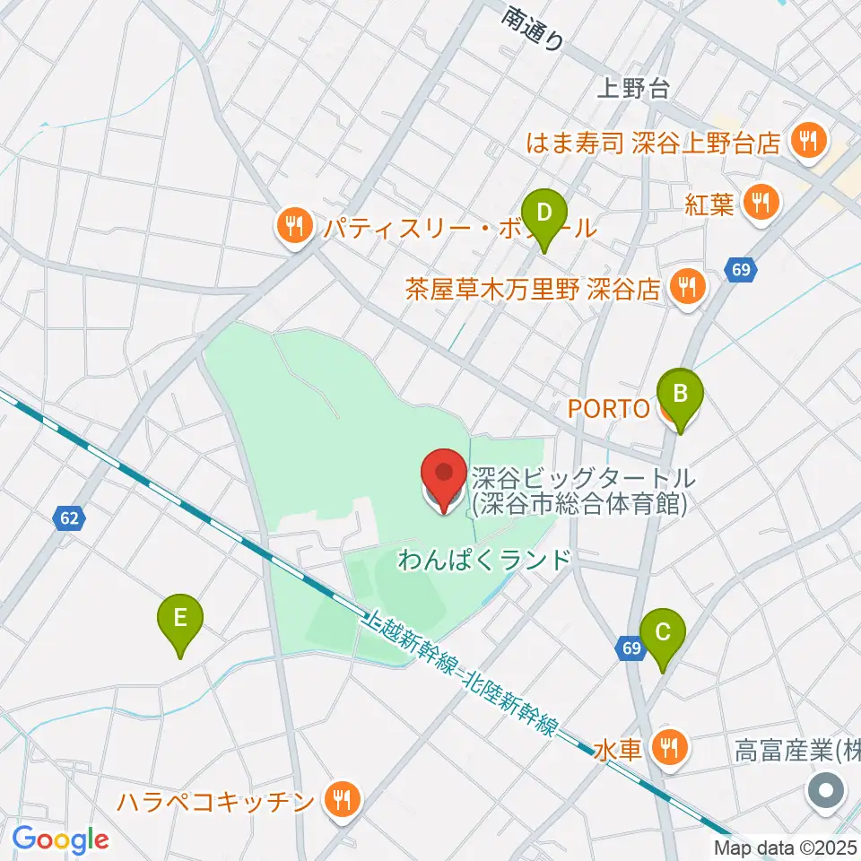 深谷ビッグタートル 深谷市総合体育館周辺のカフェ一覧地図