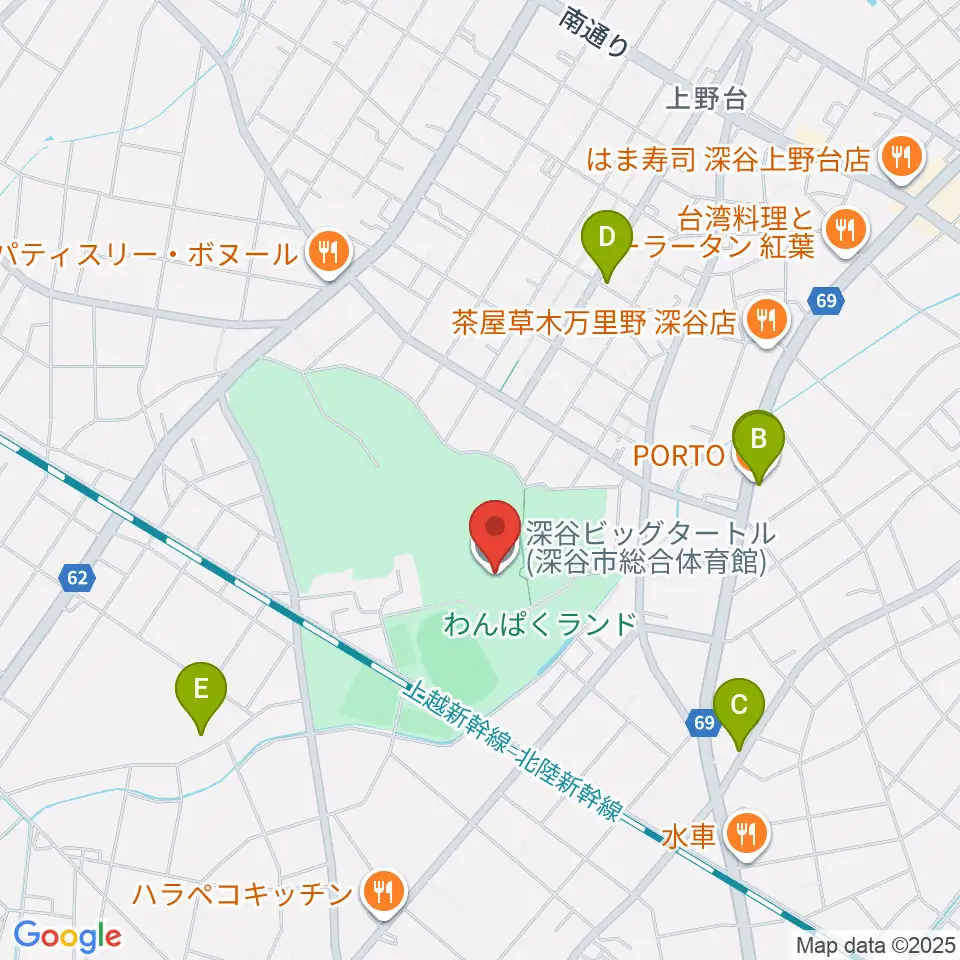 深谷ビッグタートル 深谷市総合体育館周辺のカフェ一覧地図