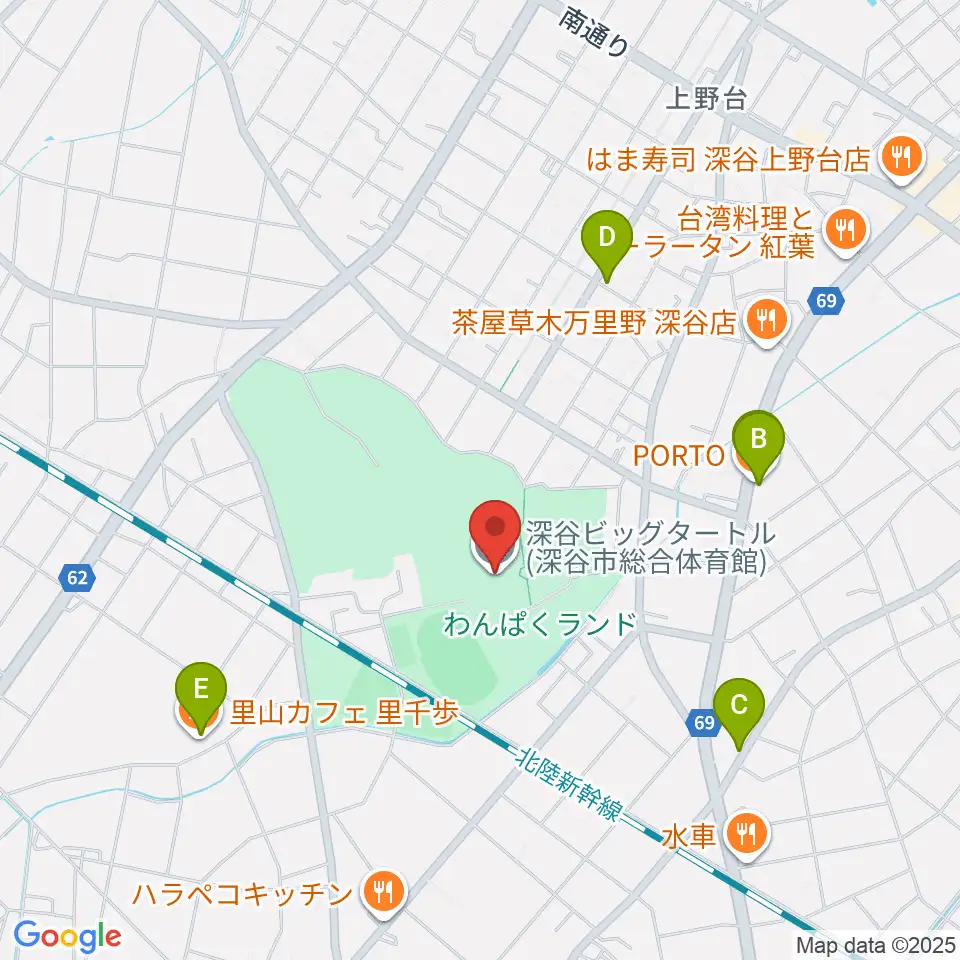 深谷ビッグタートル 深谷市総合体育館周辺のカフェ一覧地図