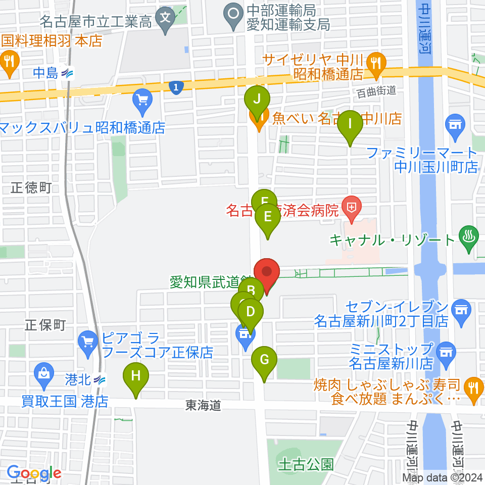 愛知県武道館周辺のカフェ一覧地図