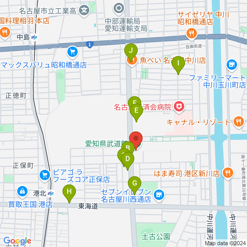 愛知県武道館周辺のカフェ一覧地図