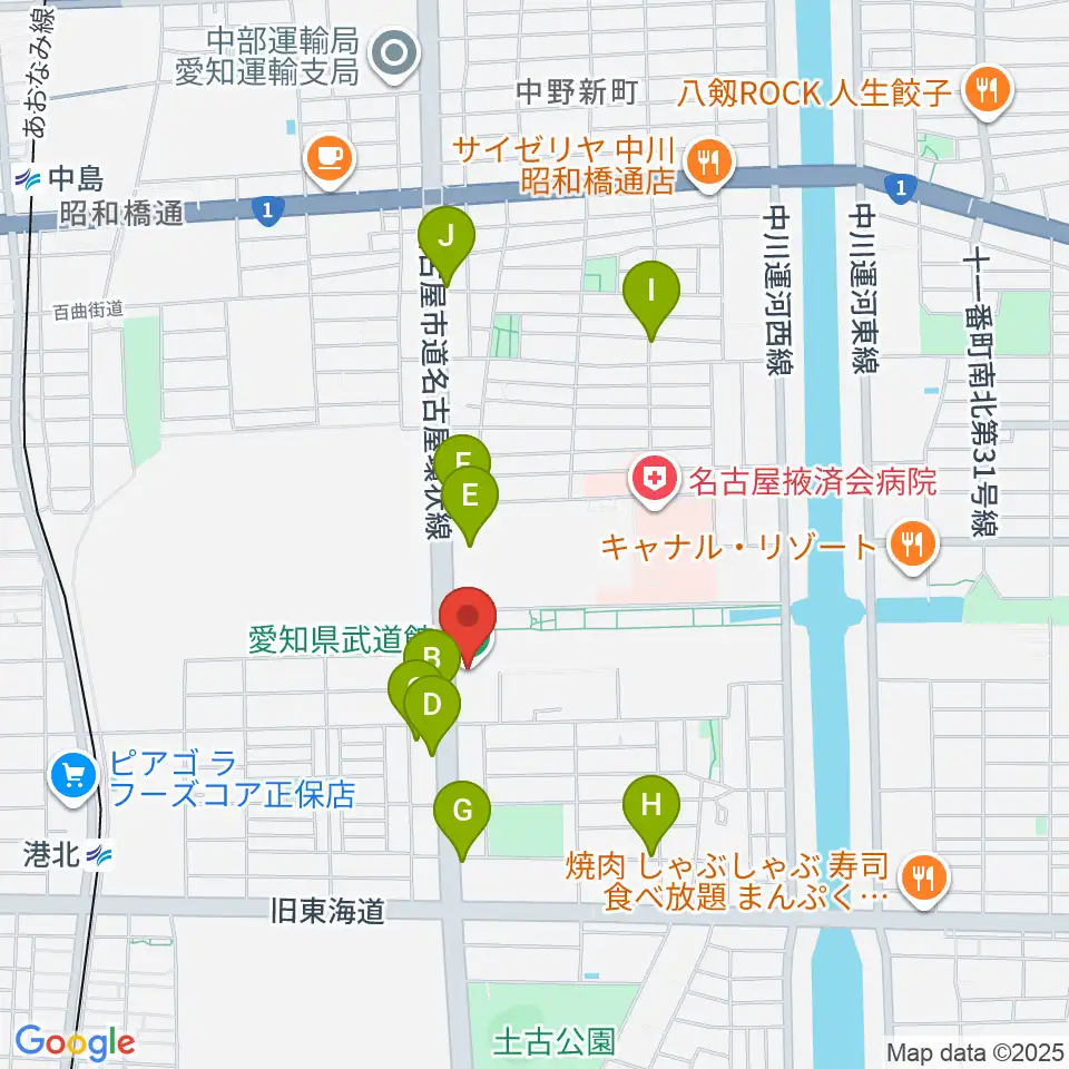 愛知県武道館周辺のカフェ一覧地図