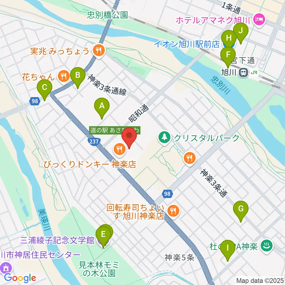 道北アークス大雪アリーナ周辺のカフェ一覧地図