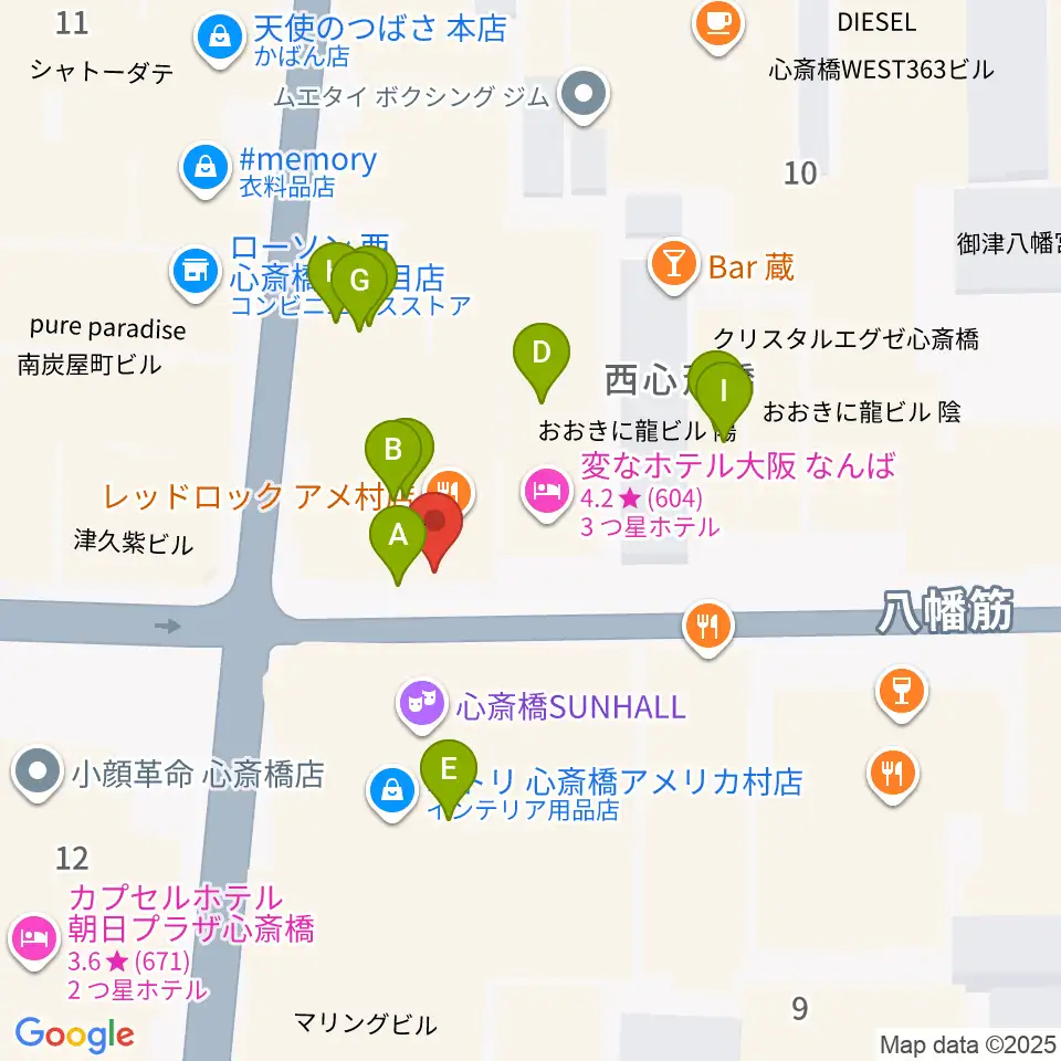 心斎橋Anima周辺のカフェ一覧地図