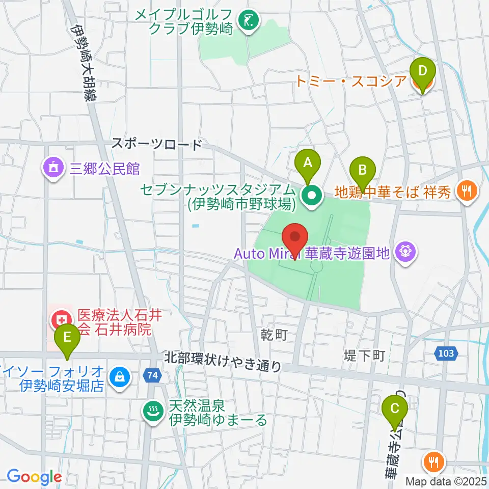 アイオーしんきん伊勢崎アリーナ周辺のカフェ一覧地図