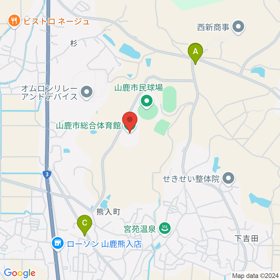 山鹿市総合体育館周辺のカフェ一覧地図