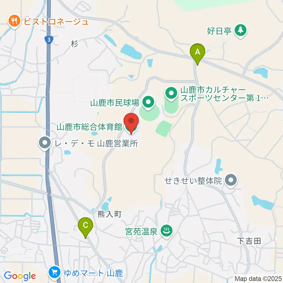 山鹿市総合体育館周辺のカフェ一覧地図