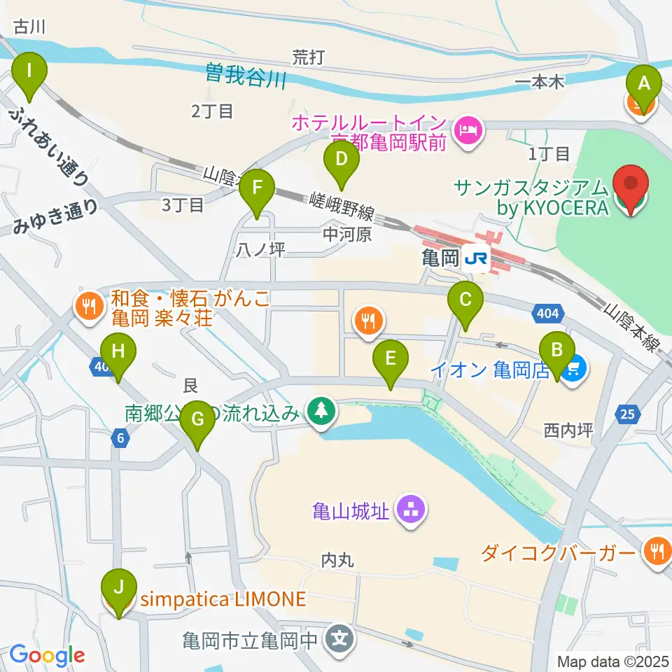 サンガスタジアム by KYOCERA周辺のカフェ一覧地図
