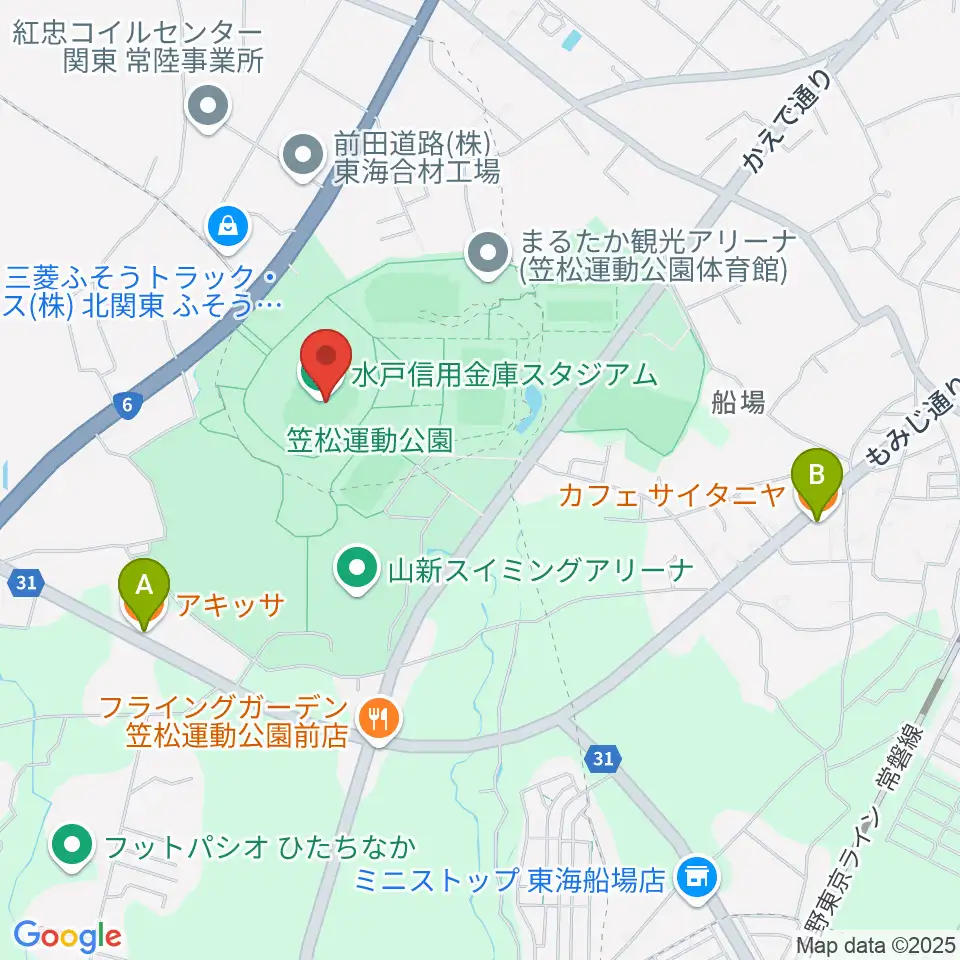 水戸信用金庫スタジアム周辺のカフェ一覧地図