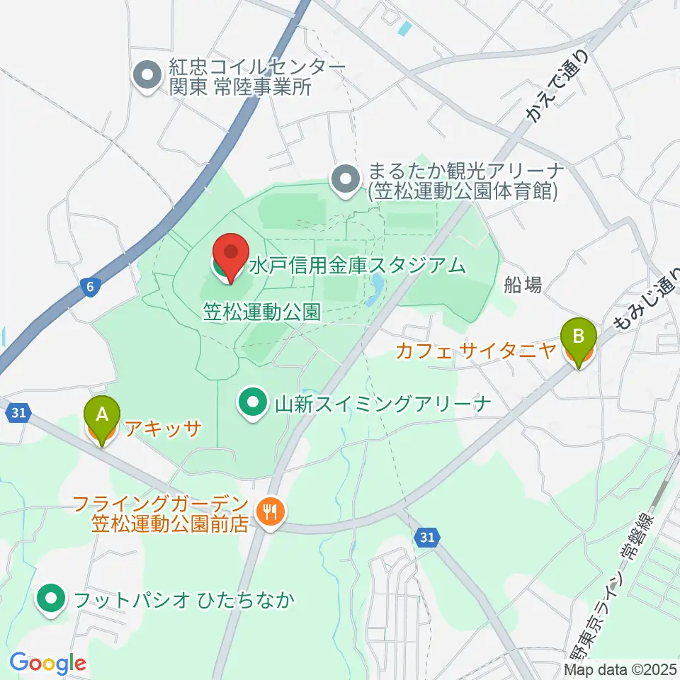 水戸信用金庫スタジアム周辺のカフェ一覧地図