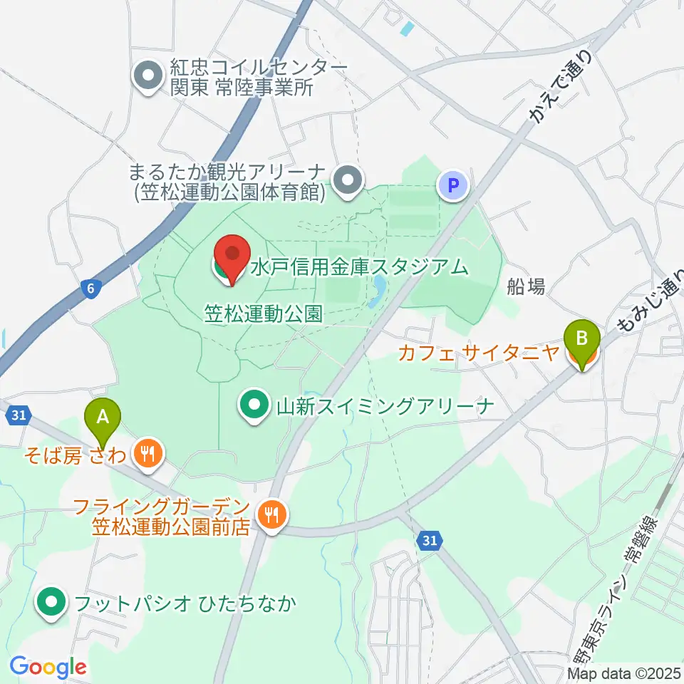 水戸信用金庫スタジアム周辺のカフェ一覧地図
