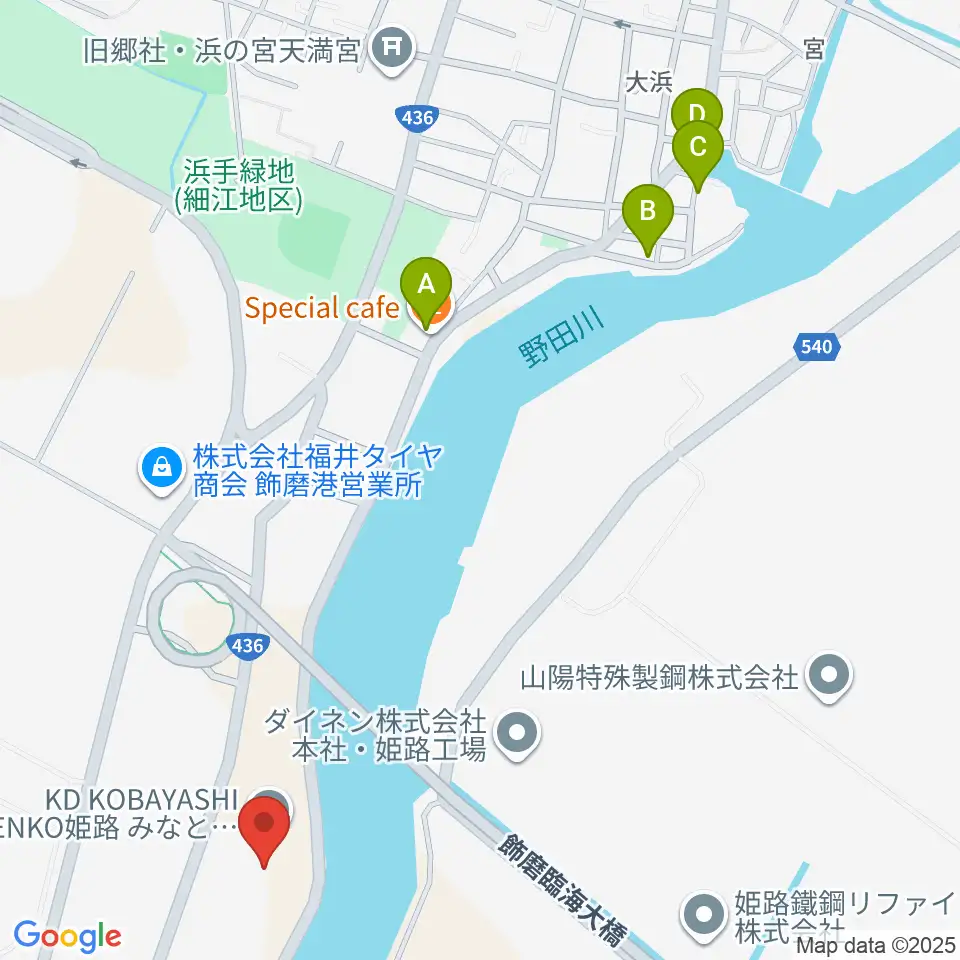 KD姫路みなとドーム周辺のカフェ一覧地図