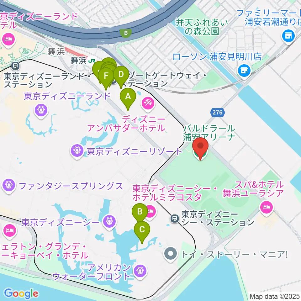 バルドラール浦安アリーナ周辺のカフェ一覧地図