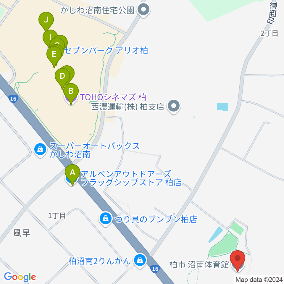 柏市沼南体育館周辺のカフェ一覧地図