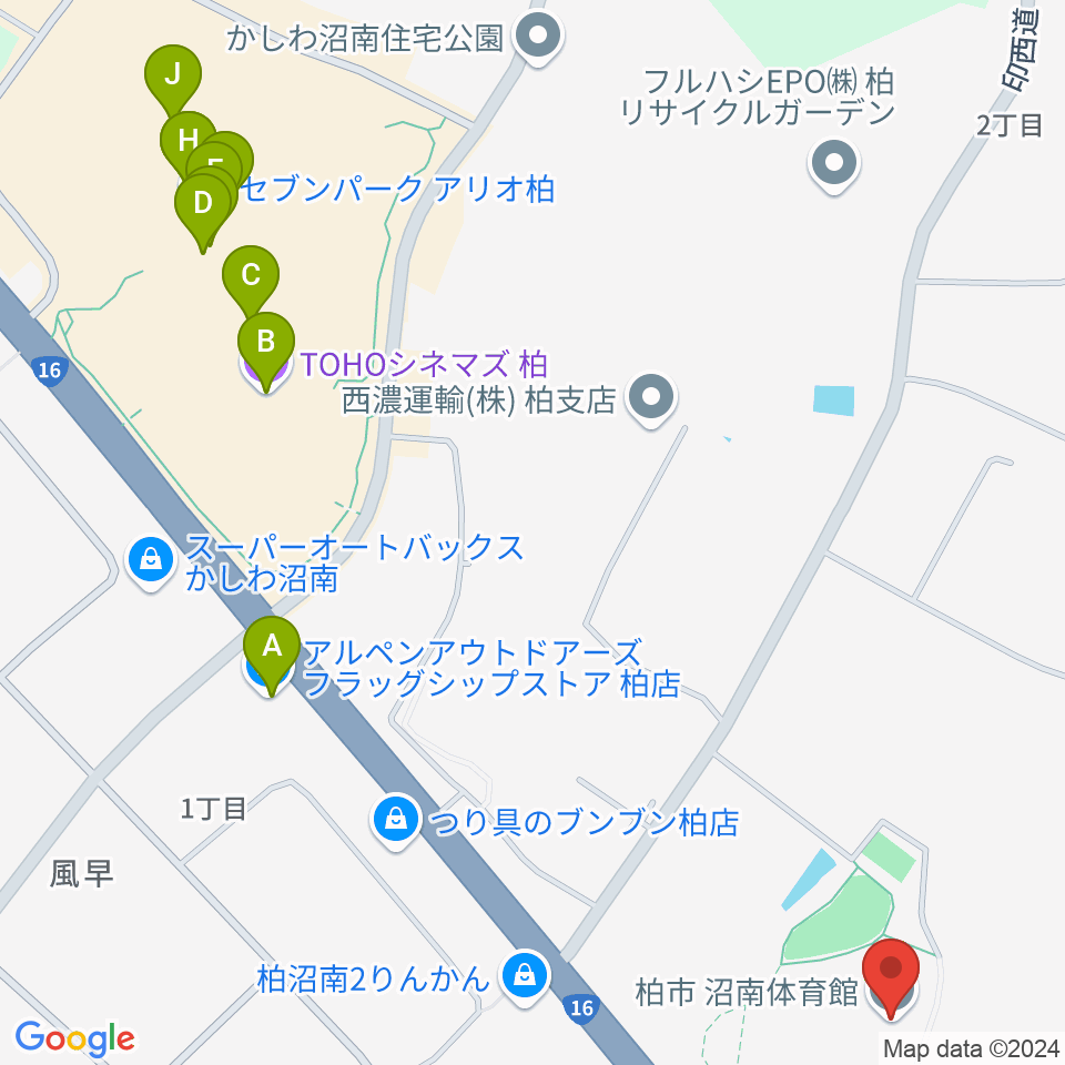 柏市沼南体育館周辺のカフェ一覧地図