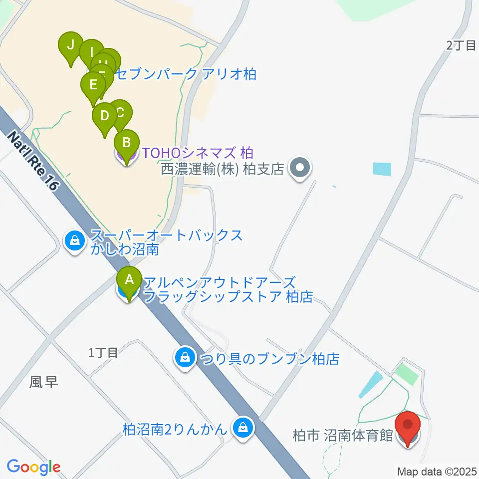 柏市沼南体育館周辺のカフェ一覧地図