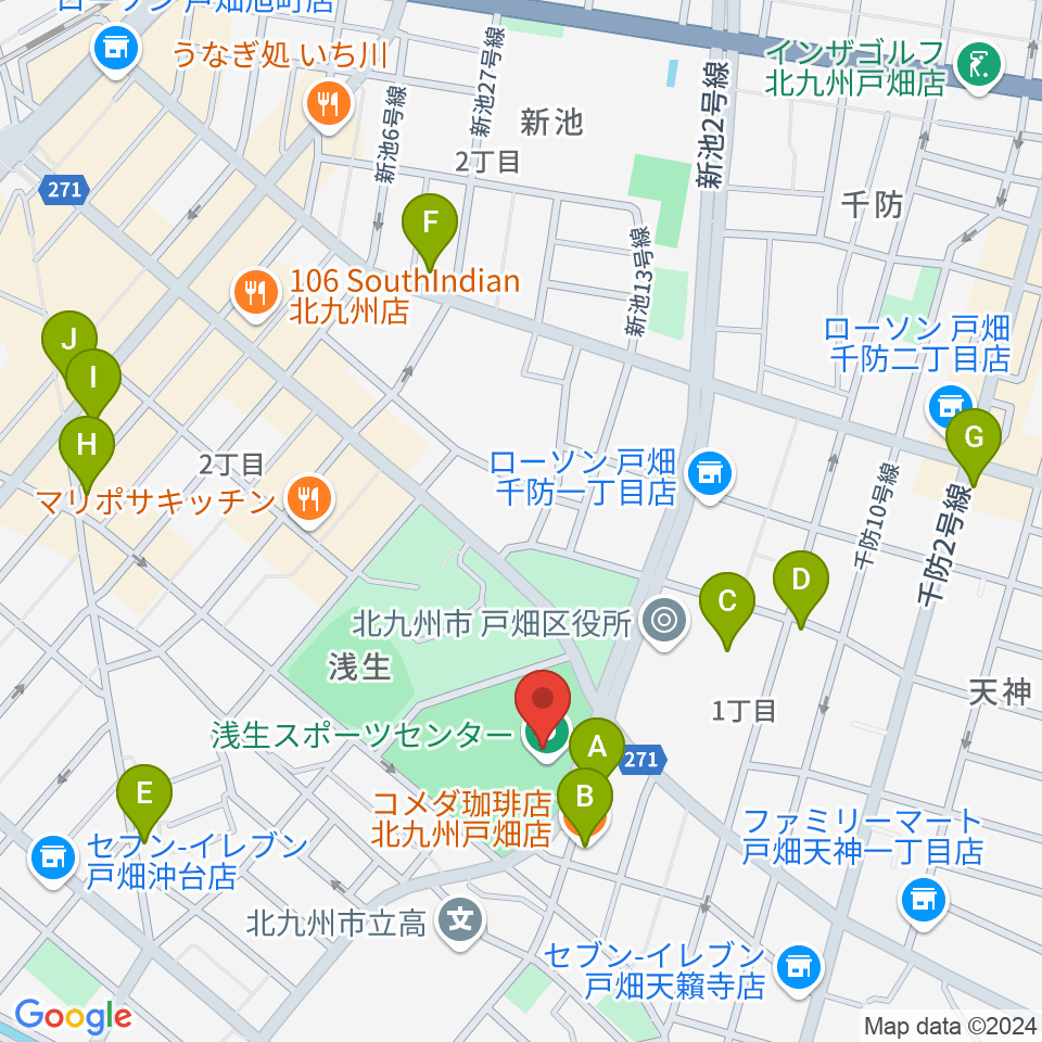 第一警備スポーツセンター戸畑周辺のカフェ一覧地図