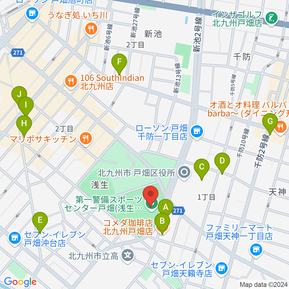 第一警備スポーツセンター戸畑周辺のカフェ一覧地図