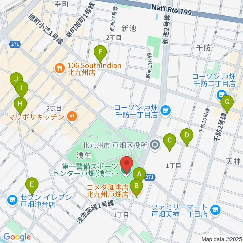 第一警備スポーツセンター戸畑周辺のカフェ一覧地図