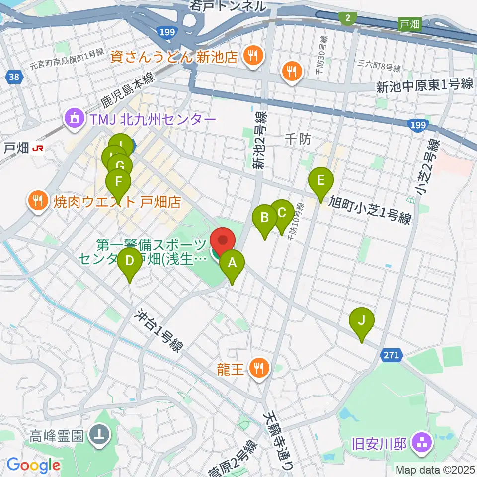 第一警備スポーツセンター戸畑周辺のカフェ一覧地図