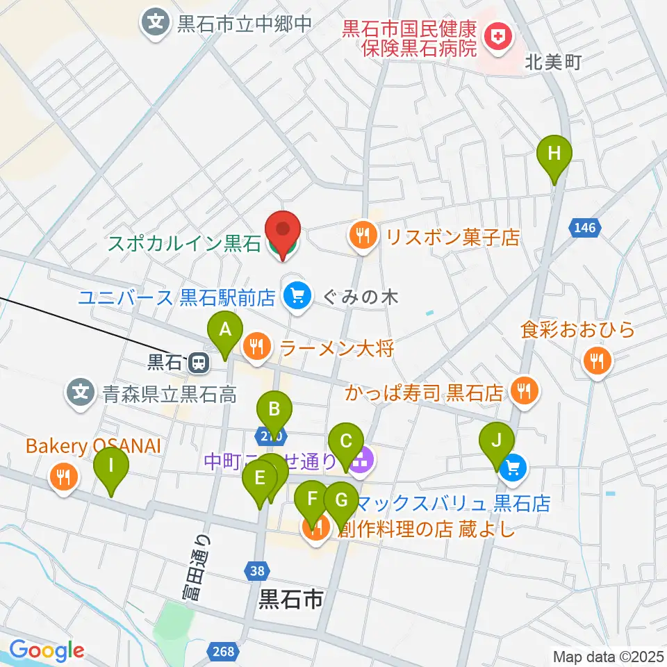 スポカルイン黒石周辺のカフェ一覧地図