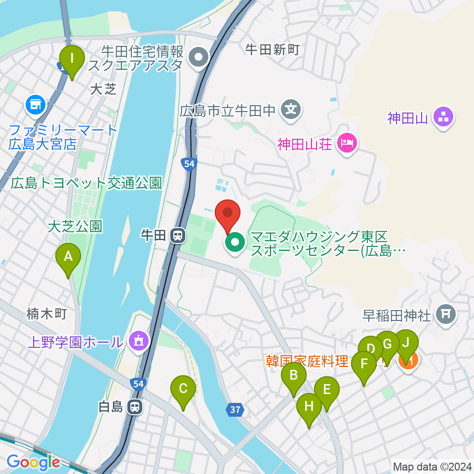 ひろしんビッグウェーブ周辺のカフェ一覧地図