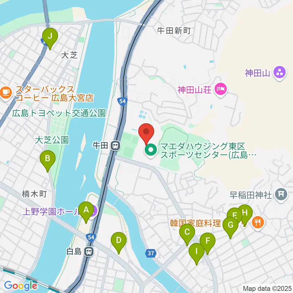 ひろしんビッグウェーブ周辺のカフェ一覧地図