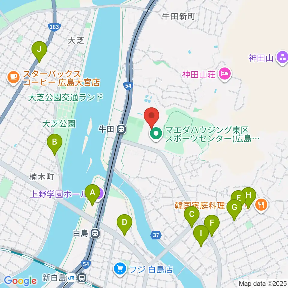 ひろしんビッグウェーブ周辺のカフェ一覧地図