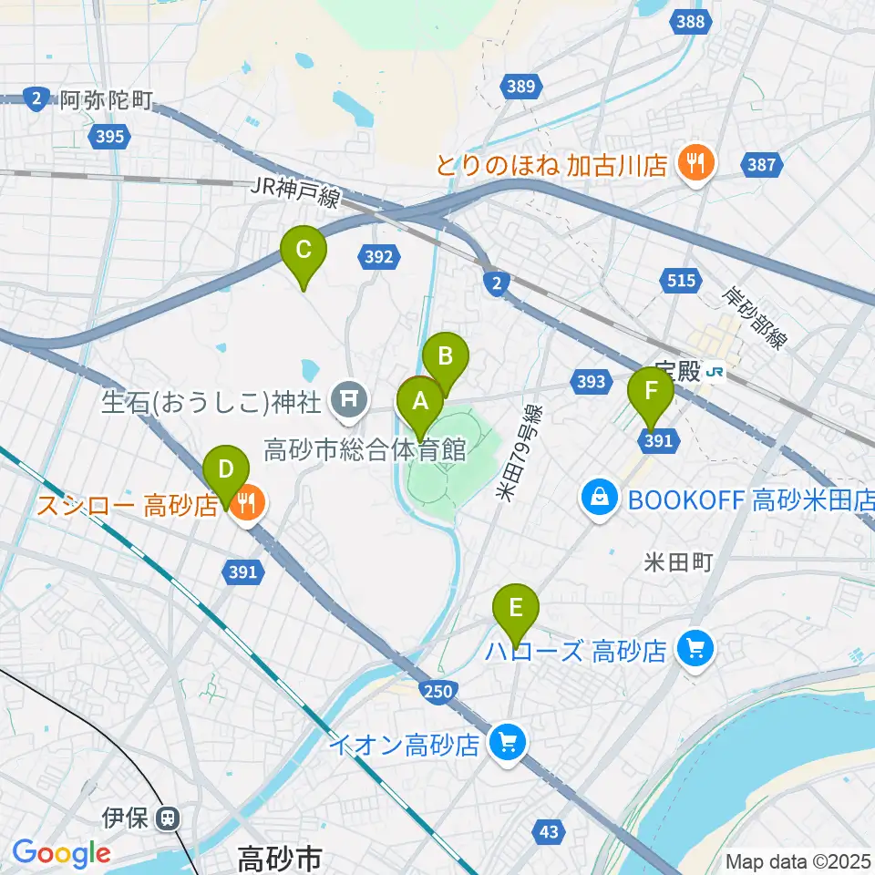 高砂市総合体育館周辺のカフェ一覧地図