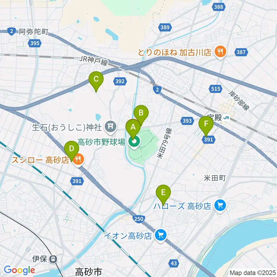 高砂市総合体育館周辺のカフェ一覧地図