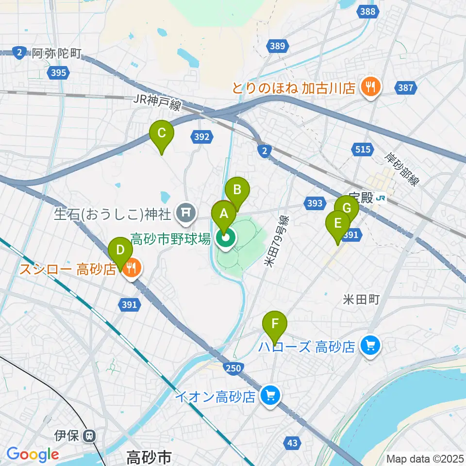 高砂市総合体育館周辺のカフェ一覧地図