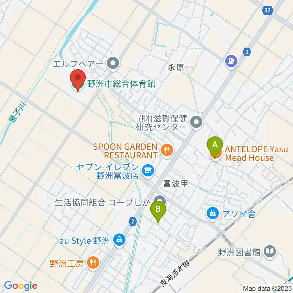 野洲市総合体育館周辺のカフェ一覧地図