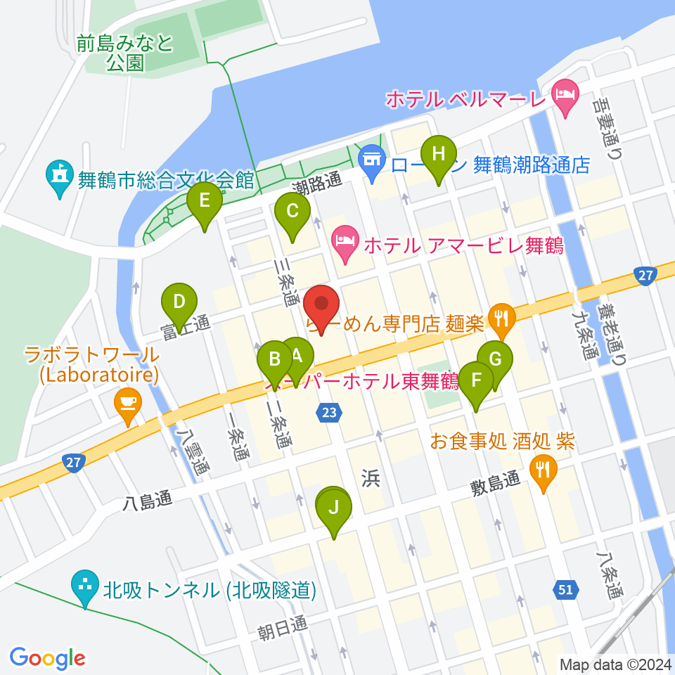 舞鶴八千代館周辺のカフェ一覧地図