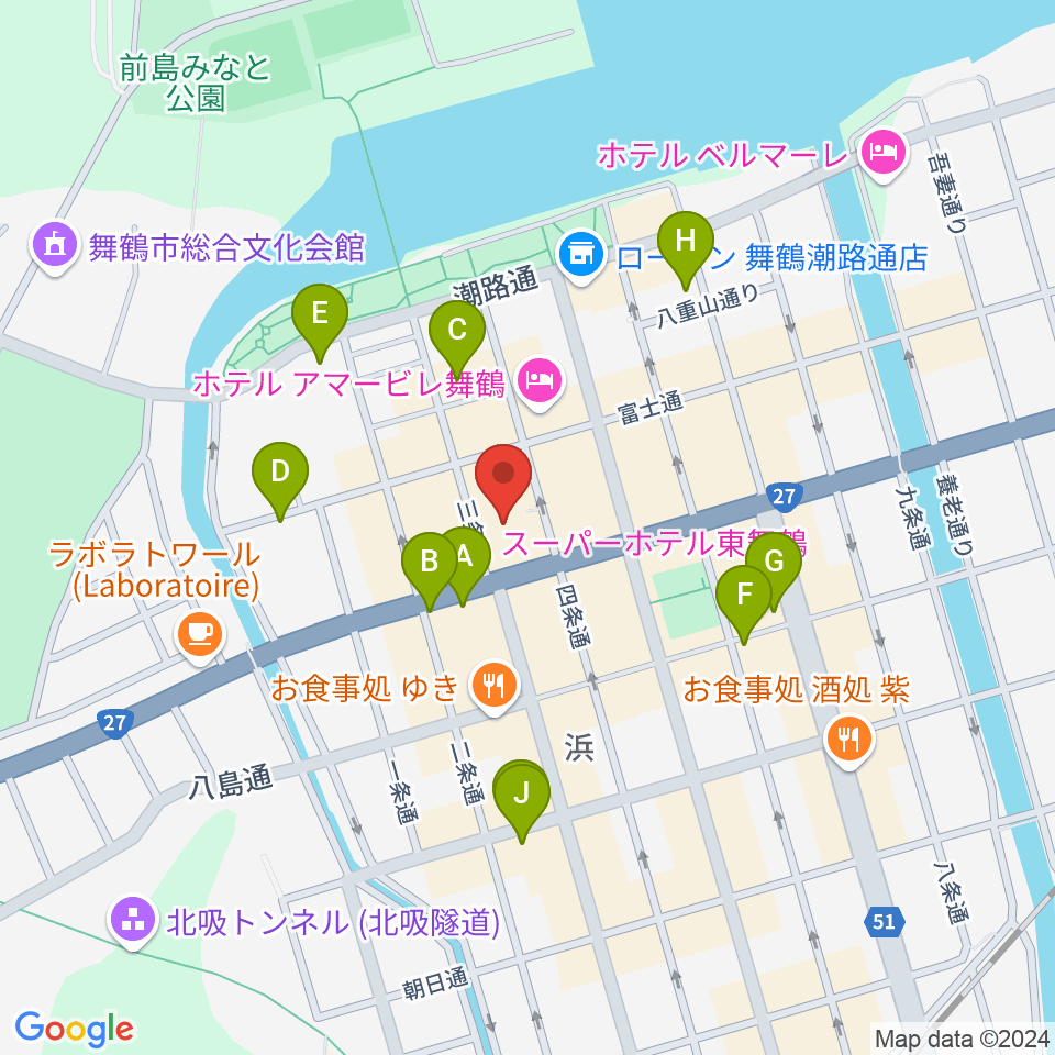 舞鶴八千代館周辺のカフェ一覧地図