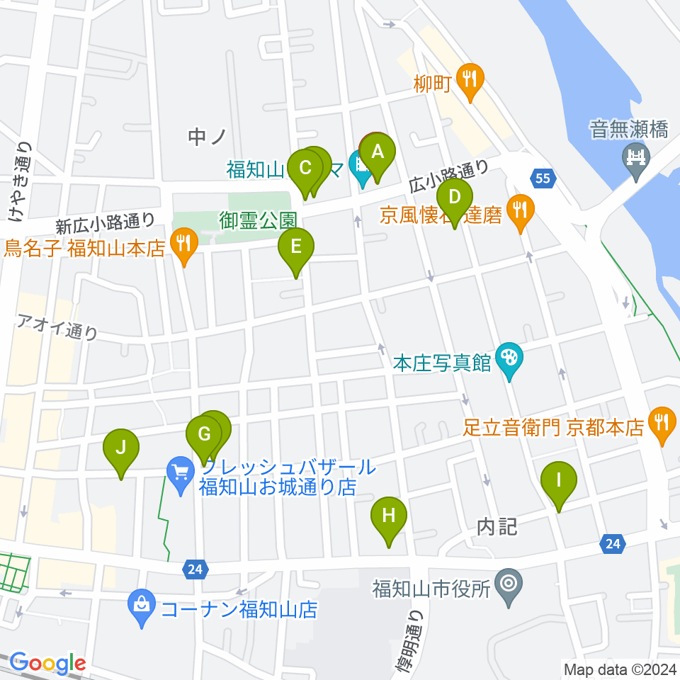 福知山まちのば周辺のカフェ一覧地図