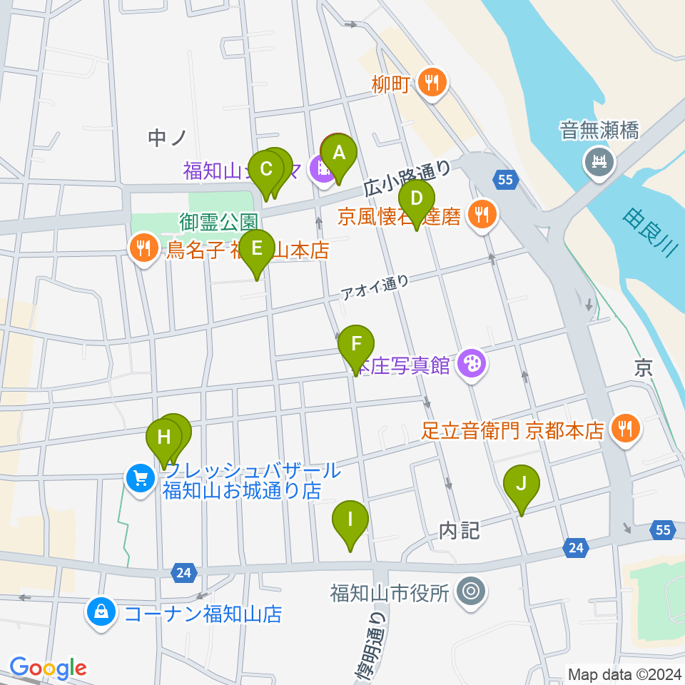 福知山まちのば周辺のカフェ一覧地図