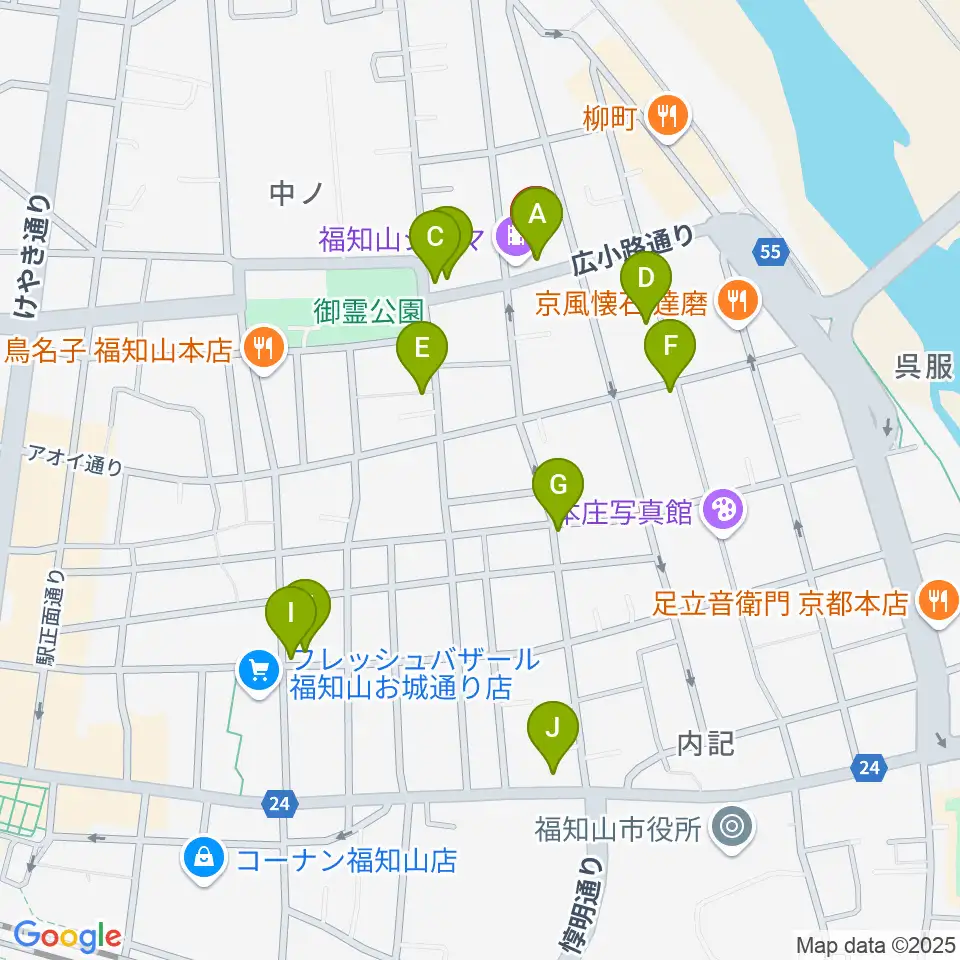 福知山まちのば周辺のカフェ一覧地図