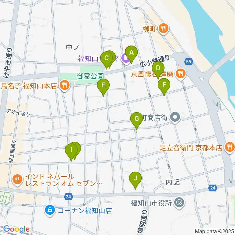 福知山まちのば周辺のカフェ一覧地図